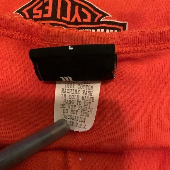 Harley Davidson Women’s Orange Graphic Cotton V Neck Short Sleeve Tee Sz M - Picture 5 of 5